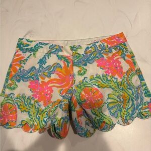 Lilly Pulitzer Neon Floral Scalloped Hem Shorts